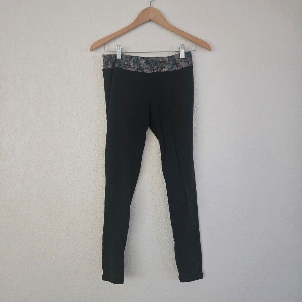 Serra Women's Leaf Print Skinny Leggings Elastic Waist Black/Gray Size M